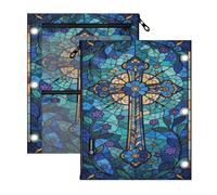 pencil pouching 3 Ringing 2 Pack Stained Cross Christian Faith Blue