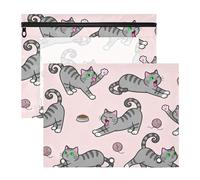 Pencil pouching Adorable 3 Ringing Pocket for 3 Ringing Binder 2 Pack Teacher Classroom Supplies Gray Cats with Yarn Pattern