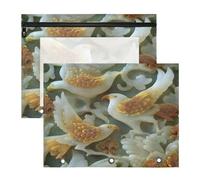 Pencil pouching Clear Window 3 Ringing Pocket for 3 Ringing Binder 2 Pack Teacher Classroom Supplies White and Gold Chinese Jade Falcon