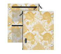 pencil pouching for 3 Ringing binder 2 pack White and Gold Animal Turtle | big capacity pencil pouching with zipper clear window for Classroom Supplies
