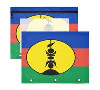 Pencil pouching Sturdy Plastic File Folder for 3 Ringing Binder 2 Pack Teacher Back to School Flag of New Caledonia (Variant)