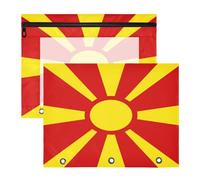Pencil pouching Sturdy Plastic File Folder for 3 Ringing Binder 2 Pack Teacher Back to School National Flag of North Macedonia