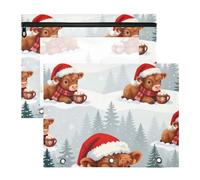 Pencil pouching with Smooth Zippers Plastic File Folder for 3 Ringing Binder 2 Pack Students Classroom Supplies Christmas Highland Cow