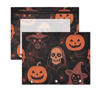 Pencil pouching with Smooth Zippers Plastic File Folder for 3 Ringing Binder 2 Pack Students Classroom Supplies Halloween Skull & Pumpkin