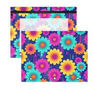 Pencil pouching with Smooth Zippers Plastic File Folder for 3 Ringing Binder 2 Pack Students Classroom Supplies Vibrant Retro Daisy Floral