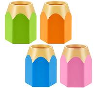 Pencil Shaped Pen Holder 4 Pieces Teacher Pencil Cup Pencil Storage Organizer Colorful Vase Pencil Pot Cartoon Stationery Rack Makeup Brush Pencil-Shaped Desk Accessory for Students Office School