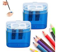 Pencil Sharpener, 2025 Upgrade Manual Pencil Sharpener for Kids with Cover Dual Holes, Durable School Supplies Pencil Sharpeners for Kids Students School Home Office Supply, Multicolor (2PCS-Blue)