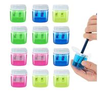 Pencil Sharpener for Classroom, Portable Manual Two Hole Pencil Sharpener, Pack of 12 Chip Containers, Student Supplies for School, Study, Library, Dorm, Nursery