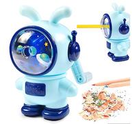 Pencil Sharpener, Hand Crank Sharpener, Manual Pencil Sharpener with Container for Kids, Blue Space Rabbit, for Schools, Offices, Drawing Rooms, Families, Stationery for Boys and Girls