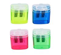 Pencil Sharpener with Cover, Dual-Hole Handheld Manual Pencil Sharpeners for Kids & Adults, Small Colored Pencil Sharpener for Classroom, Back to School Supplies, Office & Art Use (4pcs)