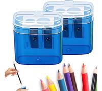 Pencil Sharpeners with Lid, Dual Holes Compact Colored Handheld Pencil Sharpener, Cute Sharpener for Kids Adults Students School Home Office (Blue)