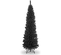 Pencil Slim Artificial Christmas Tree, Xmas Tree Easy Assembly Foldable Reusable Strong Metal Stand, Indoor Outdoor Decoration for Christmas (Black Pencil Slim Tree, 6 FT)