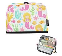 Pencil Storage Bag Cute Blonde Mermaids Pink Zipper Pencil Pouch Large Pencils Case Cute Pen Marker Bag for Girls Colored Adults Kids Back to School Organizer