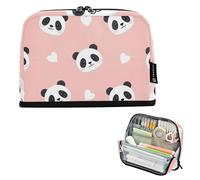 Pencil Storage Bag Cute Panda White Hearts Pink Pencils Pouch Zipper Pencil Case Big Cute Pen Pouch for Girls Special Stationery Kids Back to School Supply