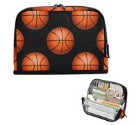 Pencil Storage Bag Orange Basketballs Black Big Pencil Pouch Zipper Pencils Case Cute Pen Pouch for Girls Art Prints Kids Back to School Supplies Organizer