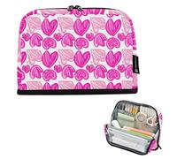 Pencil Storage Bags Pink Cartoon Hearts White Big Pencil Pouch Zipper Pencils Case Cute Pen Pouch for Girls Decorative Organizer Back to School Supplies