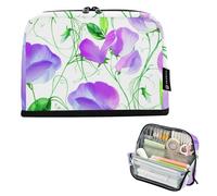 Pencil Storage Bags Sweet Pea Flowers Purple Green Zipper Pencil Pouch Large Pencils Case Cute Pen Pouch for Girls Stationery Stationery Kids Organizer School Supply