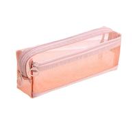 Pencil with large capacity pencil clear double layer pen bag through the pen organisers storage case travel make-up bag bag, red