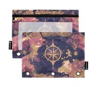 Pencil Zipper with Clear Window Purple Gold Sailing Adventure Pencil case Organizer in Assorted Colors 3 Rings Pencil case for Classroom School Office Supplies Multicolored 2 PCS