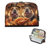 Pencils Pouch Zipper Pencil Case Big Cozy Thanksgiving Cheerful Bulldogs Pencils Storage Bags Girls Classroom Pen Pouch Essentials Stationery Kids Back to School Supply