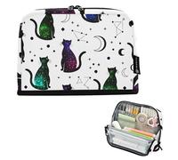 Pencils Pouch Zipper Pencil Case Big Pencil Storage Bag Cute Pen Marker Bag for Girls Floral Art Kids Back to School Supplies Organizer Black Cats Galaxies Stars White