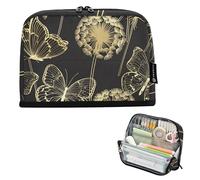 Pencils Pouch Zipper Pencil Case Big Storage Pencil Bag Boys Pen Bags Teen Girls Personalized Kids Stationery Back to School Supply Gold Butterflies Dandelion Black