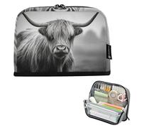 Pencils Storage Bags Black White Highland Cow Big Pencil Case Zipper Pencils Pouch Girls Classroom Pen Pouch Marker Art Stationery Kids Back to School Supply