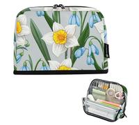 Pencils Storage Bags White Daffodils Blue Floral Gray Pencil Pouches Zipper Pencils Case Cute Pen Marker Bag for Girls Japanese Kids Stationery Back to School Supply