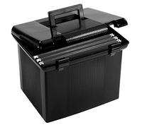 Pendaflex Portable File Box with File Rails, Hinged Lid with Double Latch Closure, Black, 3 Black Letter Size Hanging Folders Included (41742AMZ)