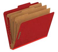 Pendaflex Pressboard Classification File Folders, 3 Dividers, 2" Embedded Fasteners, 2/5 Tab Cut, Letter Size, Bright Red, Box of 10 (24095)