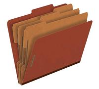 Pendaflex Pressboard Classification File Folders, 3 Dividers, 2" Embedded Fasteners, 2/5 Tab Cut, Letter Size, Red, Box of 10 (1357R)