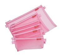 Pendancy Mesh Zipper Pouch 5pcs Lightweight Nylon File Folders Document Organizer Cosmetic Bags Accessories Storage for Travel and Office Supplies(Pink, A4 A5 A6)