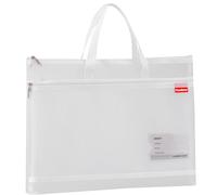 Pendancy Mesh Zipper Pouch A3 Size, Large Double Pocket Lightweight Nylon Transparent File Bag with Handle, 13x17 in Foldable Document Storage for Puzzle Project/Cross Stitch/Travel/Office (White)