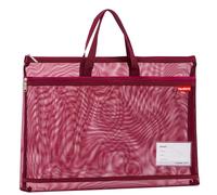 Pendancy Mesh Zipper Pouch A3 Size, Large Double Pocket Lightweight Nylon Transparent File Bag with Handle, 13x17 in Foldable Document Storage for Puzzle Project/Cross Stitch/Travel/Office (Red)