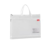 Pendancy Mesh Zipper Pouch A4 Size, Large Double Pocket Lightweight Nylon Transparent File Bag with Handle, 11x13.8 in Foldable Document Storage for Puzzle Project/Cross Stitch/Travel/Office (White)