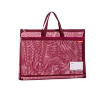 Pendancy Mesh Zipper Pouch A4 Size, Large Double Pocket Lightweight Nylon Transparent File Bag with Handle, 11x13.8 in Foldable Document Storage for Puzzle Project/Cross Stitch/Travel/Office (Red)