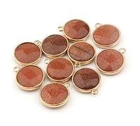 pendant 10pcs, Natural Stone Round Shape Pendant Rose Quartzz/Tiger Eyes Pendant DIY for Necklace Accessories Or Jewelry Making Genuine Gemstone Beads Jewellery-Making (Size : Gold Sand Stone)