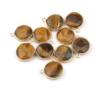 pendant 10pcs, Natural Stone Round Shape Pendant Rose Quartzz/Tiger Eyes Pendant DIY for Necklace Accessories Or Jewelry Making Genuine Gemstone Beads Jewellery-Making (Size : Tiger Eye Stone)
