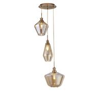 Pendant 3 Light Multi Drop Antique Brass Amber Glass Ceiling Light E27 Dimmable