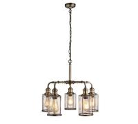 Searchlight Pipes 5 Light Pendant Antique Brass With Seeded Glass