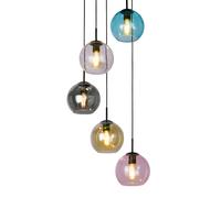 Pendant 5 Light Black Multi Coloured Glass Globe Ceiling Light E27 Modern Style