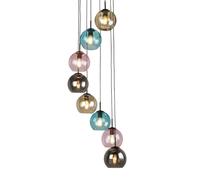Pendant 8 Light Black Multi Coloured Glass Globe Ceiling Light E27 Modern Style