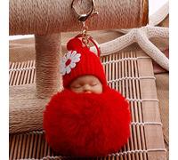 Pendant Baby Chains Bags PomPom Keyrings Cute Doll Key Charm Sleeping Keychains Clear Acrylic Blanks (2-Red, One Size)