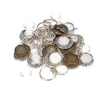 Pendant Base Tray Round Glass Domes 48pcs Double Sided Rotating Jewelry DIY Tool Accessory Kit for Resin Embossed Pendants Crafts Photo Jewelry Making Metal Alloy Chrome Coating