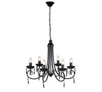 vidaXL Classy 6-Bulb Chandelier - Elegant Pendant Ceiling Lamp with Acrylic Crystal Decor - Contemporary Lighting Fixture for Living Room, Office, Foyer - Black Metal Frame