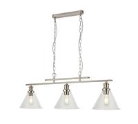 Pendant Ceiling Light 3 Light Satin Silver Clear Glass Shades E27 Dimmable IP20