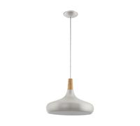 Pendant Ceiling Light Colour Brushed Silver Shade Brown Wood Bulb E27 1x60W