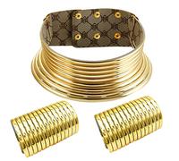 Pendant Charms Punk Gold Leather Neck Choker National Long Neck Chunky Statement Necklace Jewelry For Women And Girls Jewelry Suitcase (Khaki, One Size)