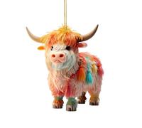 Pendant Cow For Rear View Mirror - 2D Acrylic Hanging Cow Ornament | Highland Car Pendant Charm For Rearview Mirror Decoration Christmas Tree Backpack