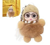 Pendant Doll Keychain, Cute Doll Keyring - Beautiful Decorative Doll Bag Charm - Pretty Doll Pendant with Big Eyes, Ornament with Glasses, Scarf and Hat, khaki, Siehe Beschreibung
